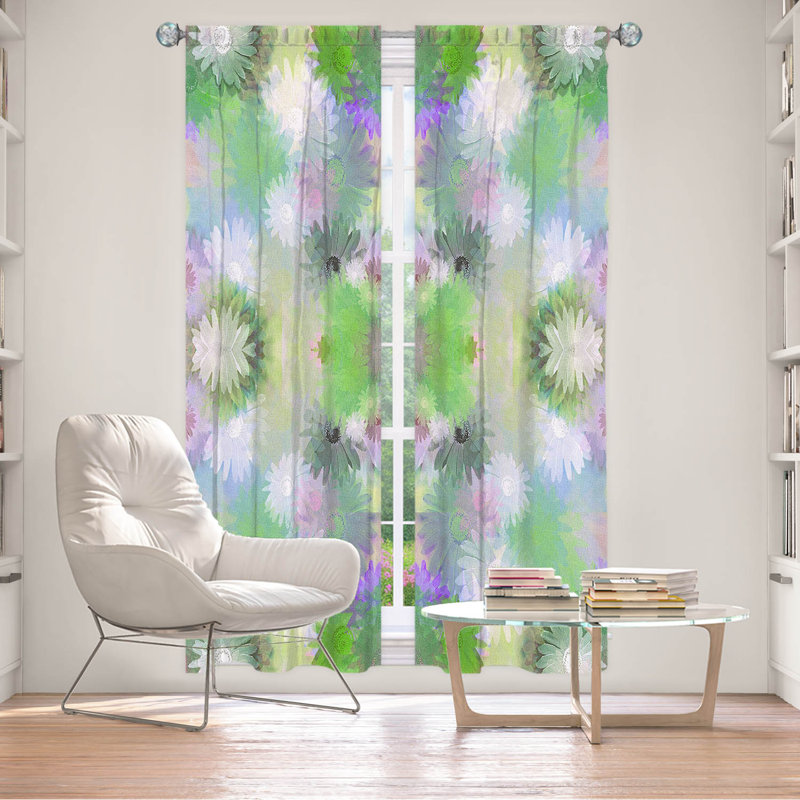 Galyna Room Darkening Curtain Pair, 20" W x 61" L, Green/Purple/White