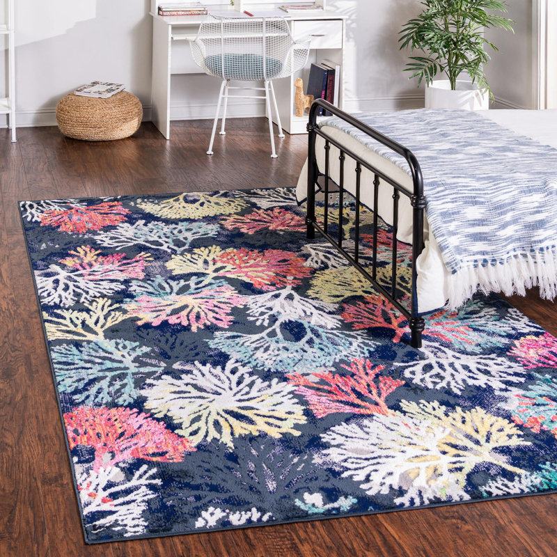 Tapis champêtre et floral de couleur turquoise-denim, Rectangle 2 pi x 3 pi
