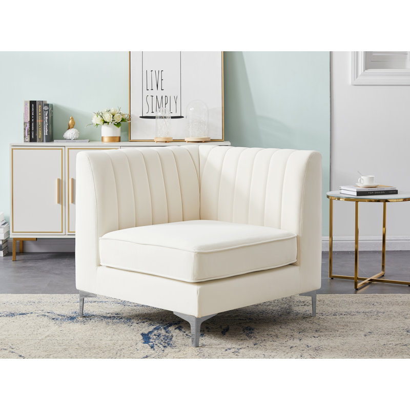 Fauteuil d'angle Enson, Velours crème