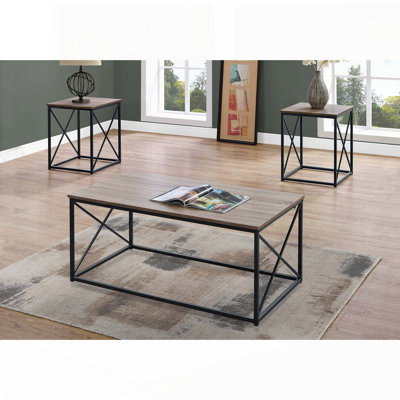 3-Piece Coffee and End Table Set with X-Frame