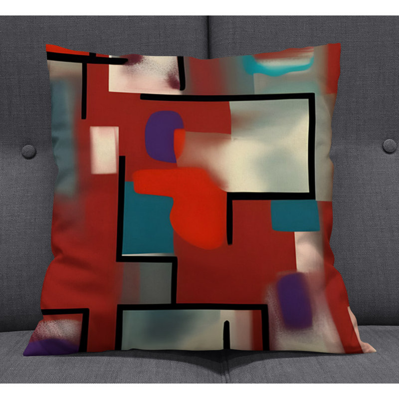 Throw Pillow With Insert, Red Abstract 29, 18"H x 18"W