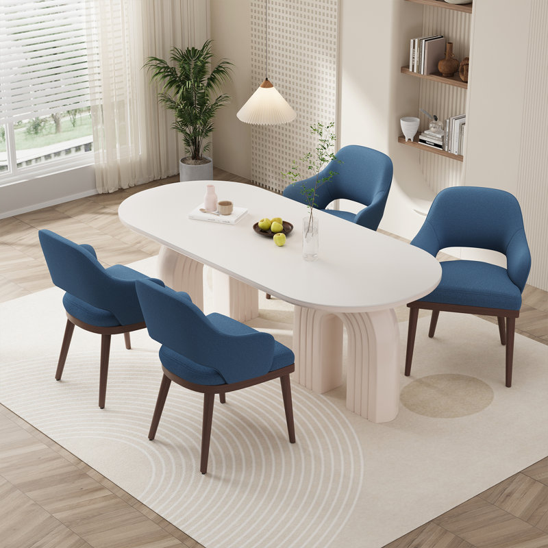 Modern Upholstered Dining Chair with Walnut Wood Legs, Dark Brown Wood, Blue