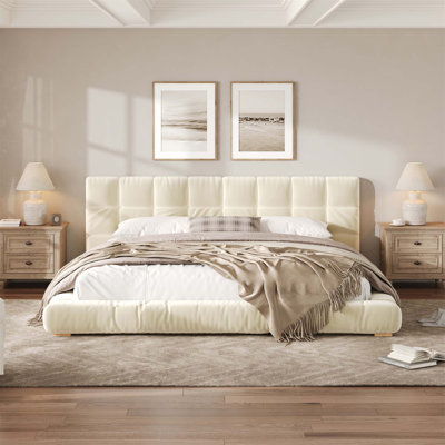 Upholstered Velvet Platform Bed Frame with Channel Tufted Headboard, Modern Low Profile Bed with Sturdy Slat Support, No Box Spring Needed, Luxury Soft Bed for Bedroom(Mattress Not Included)