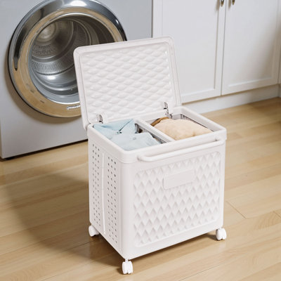 Panier à linge à 2 sections avec couvercle et séparateurs à poignées