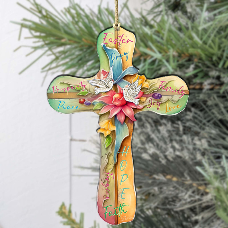 Ornements en bois en forme de croix de Pâques avec colombes par Debrekht