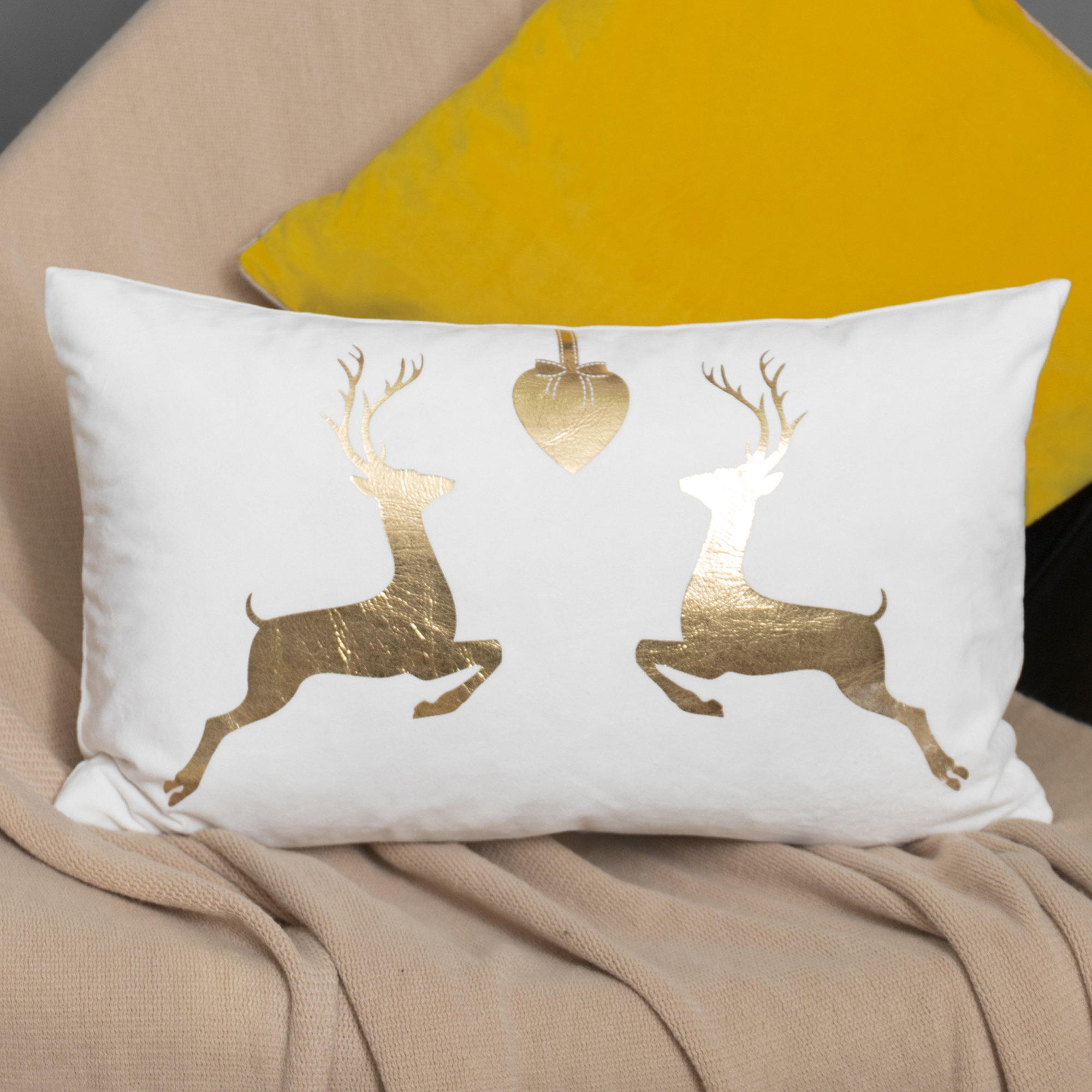 White Velvet Reindeer Silhouette Holiday Accent Pillow 20x20