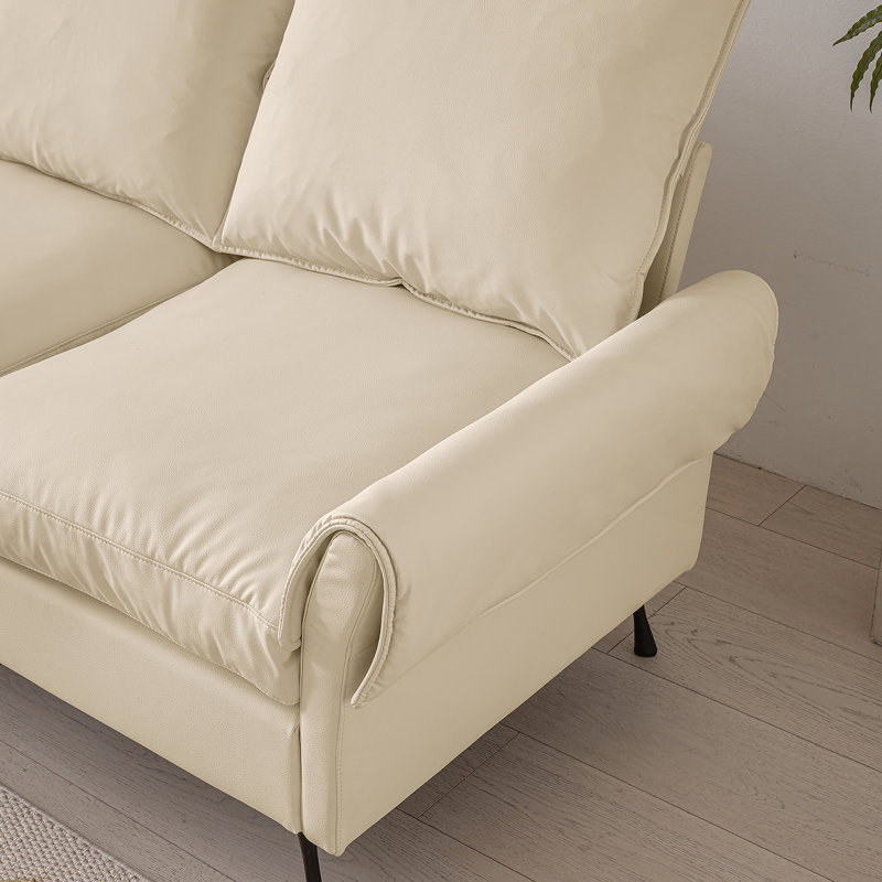 104.5"Modern Sectional Faux leather L-Shaped Sofa Couch with Convertible Ottoman, Beige Technical Leather