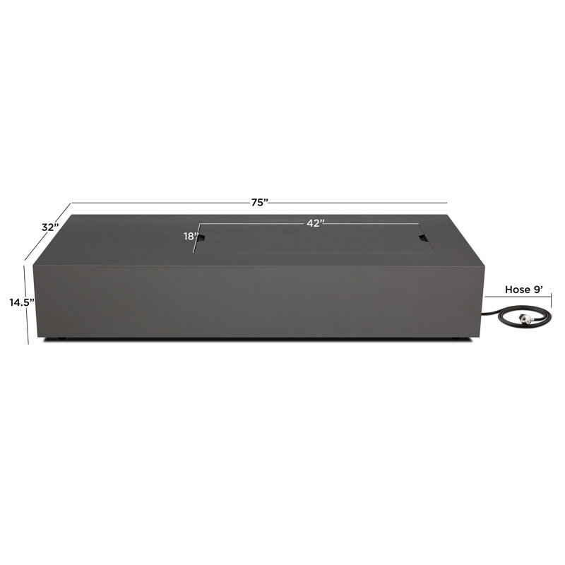 Aegean 75" Asymmetrical Rectangle Steel Propane or Natural Gas Fire Pit Table in Black by Real Flame, Slate