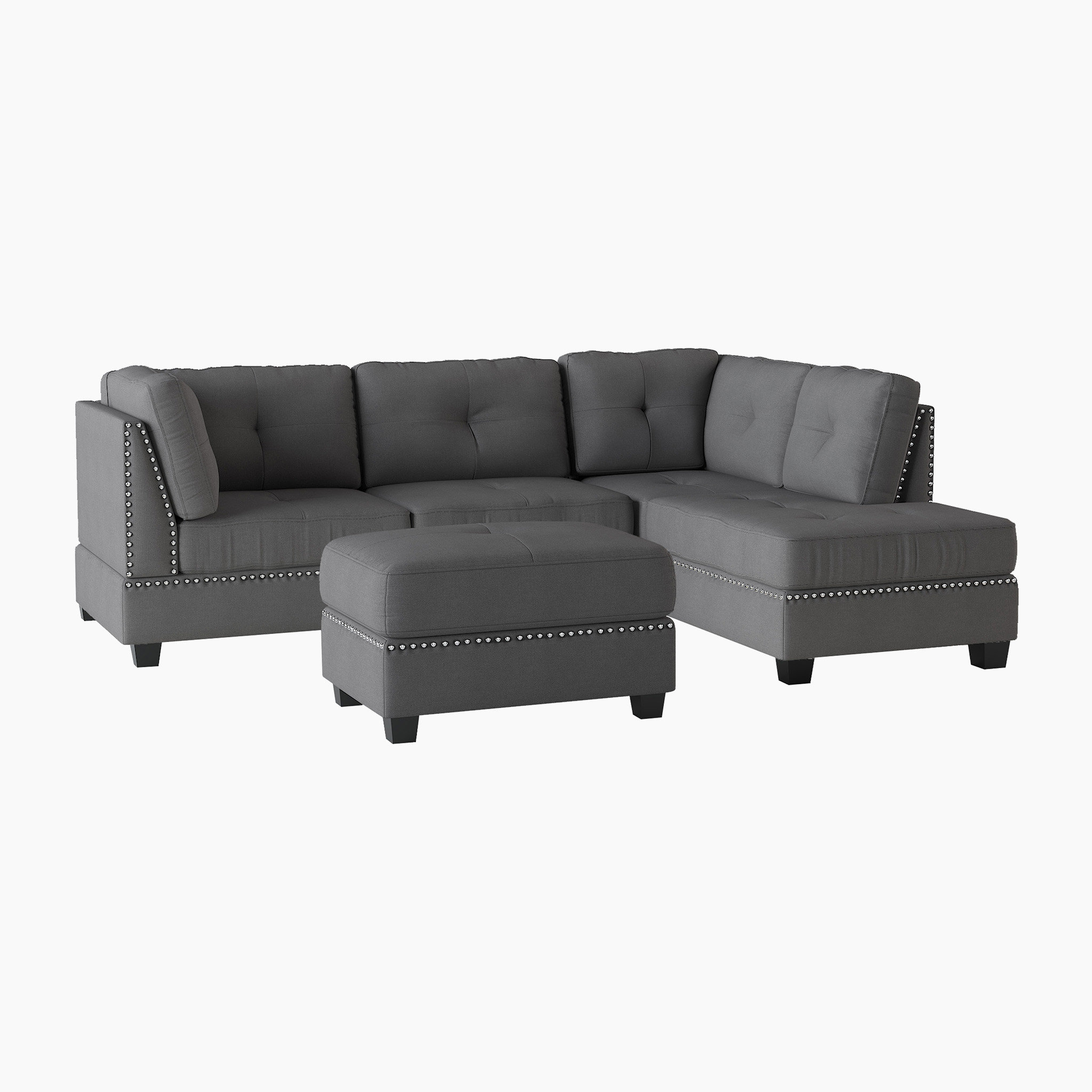 Fabric Upholstered Sectional Sofa Chaise With Ottoman 
