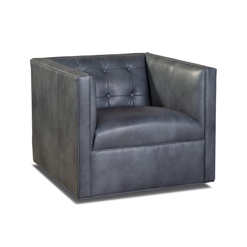 Laslow Leather Swivel Tufted Armchair, Grand Tanyon