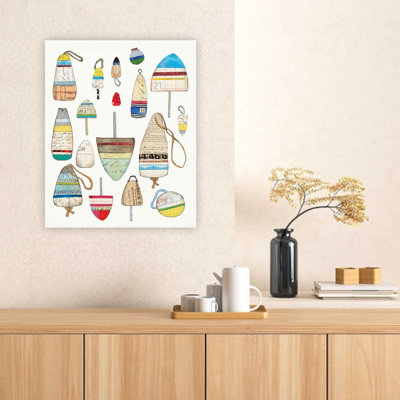 Lobster Buoys On White Outdoor Canvas Wall Art 24X32