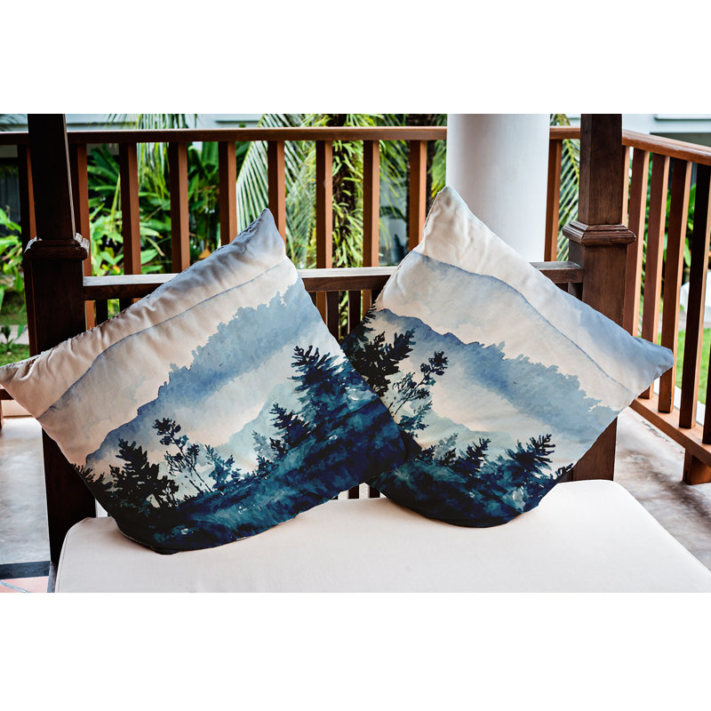Housse de coussin d'extérieur carré Winter Holiday Mountain Forrest Holiday, 20 po x 20 po