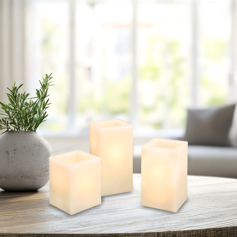 Battery Operated Multifunction Wax LED Candles, Square - 3 Count