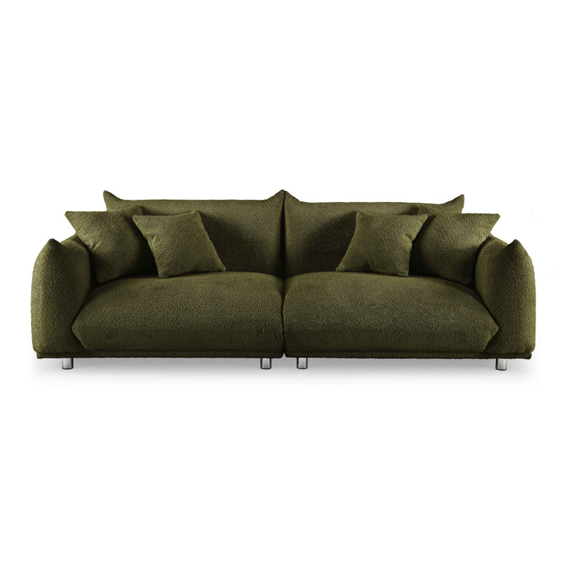 Arnya Upholstered Sofa with Round Arms, Olive Boucle, 29" H x 88.9" W x 37" D, 3