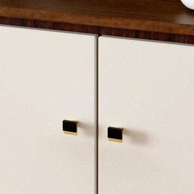 Ensemble de 5 poignées et boutons d'armoire - Quincaillerie carrée de qualité supérieure pour tiroirs de cuisine, armoires, commodes - Design moderne noir et or - Comprend les vis d'installation
