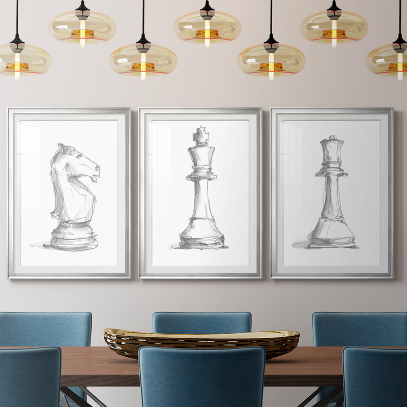 Étude d'échecs I - Impression encadrée sur mesure de qualité supérieure - 3 pièces, H 21 po x l 30 po