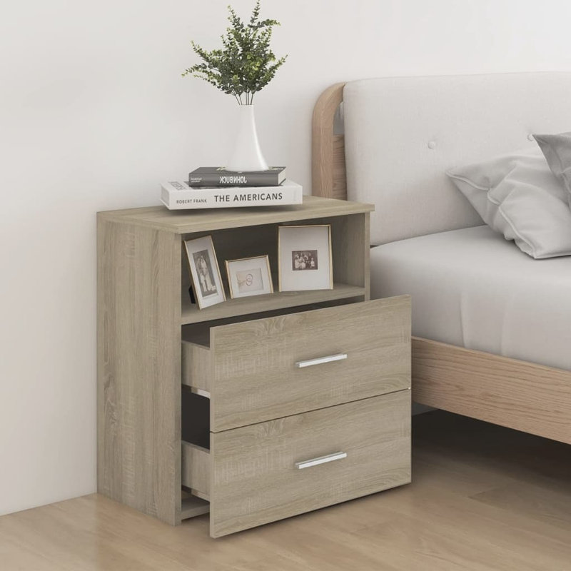 Govanny 50cm W Manufactured Wood Bedside Table, Beige