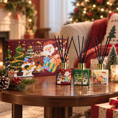 Christmas Reed Diffuser Trio Gift Set, 3 Scents, 1.7 fl oz Each, Balsam Fir, Cedar Balsam & Christmas Cookie, Holiday Home Decor, Christmas Gift for Friends and Family