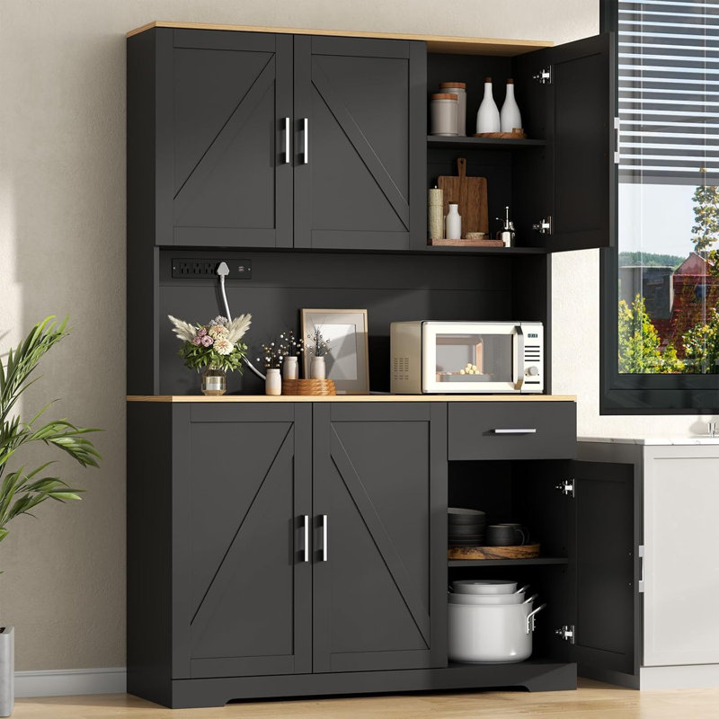 Garde-manger 71 po avec prise de courant, Noir mat, Argent argent
