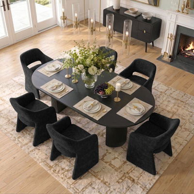 Ensemble de table de salle à manger pour 6 personnes avec table ovale et 6 fauteuils rembourrés en tissu Gregg