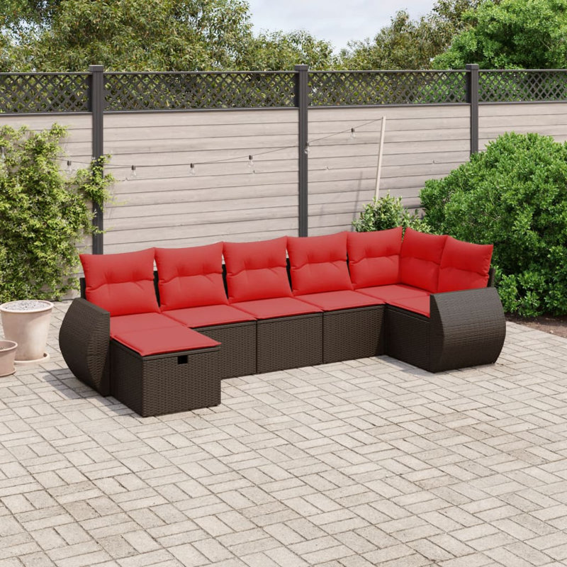 Ensemble de canapé de patio avec coussins 7 pièces Latitude Run®, Coussin bleu sarcelle / structure noire