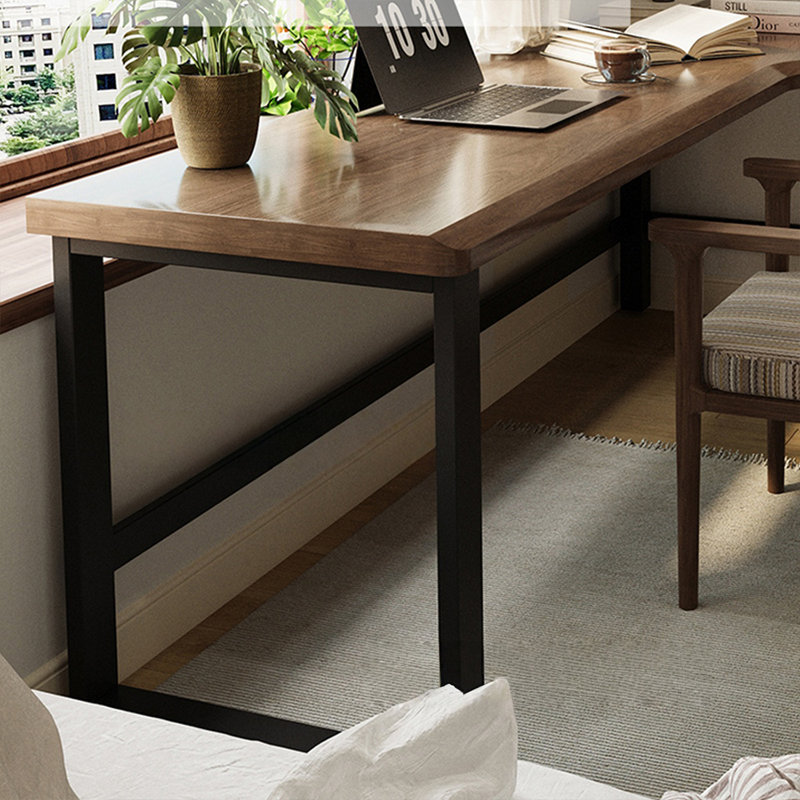 Bureau en bois massif en forme de L brun noyer + noir, Retour à droite, H 29,53 po x l 86,61 po x P 55,12 po