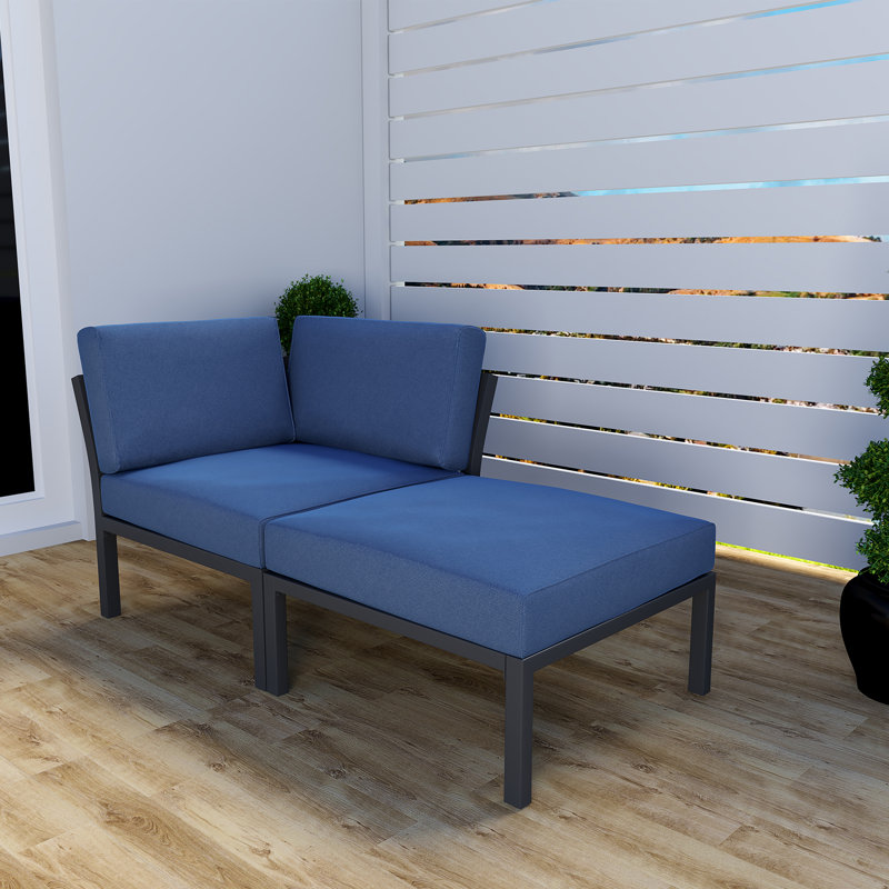 Aimes 29.5'' Wide L-Shaped Metal Loveseat with Cushions, Blue