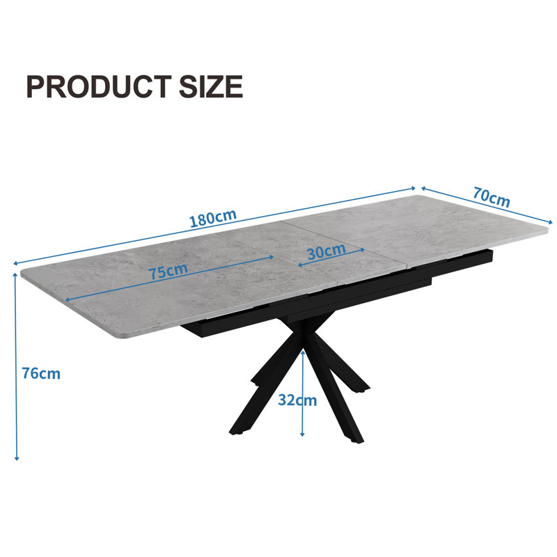Extendable Dining Table Black With Grey Desktop, Grey