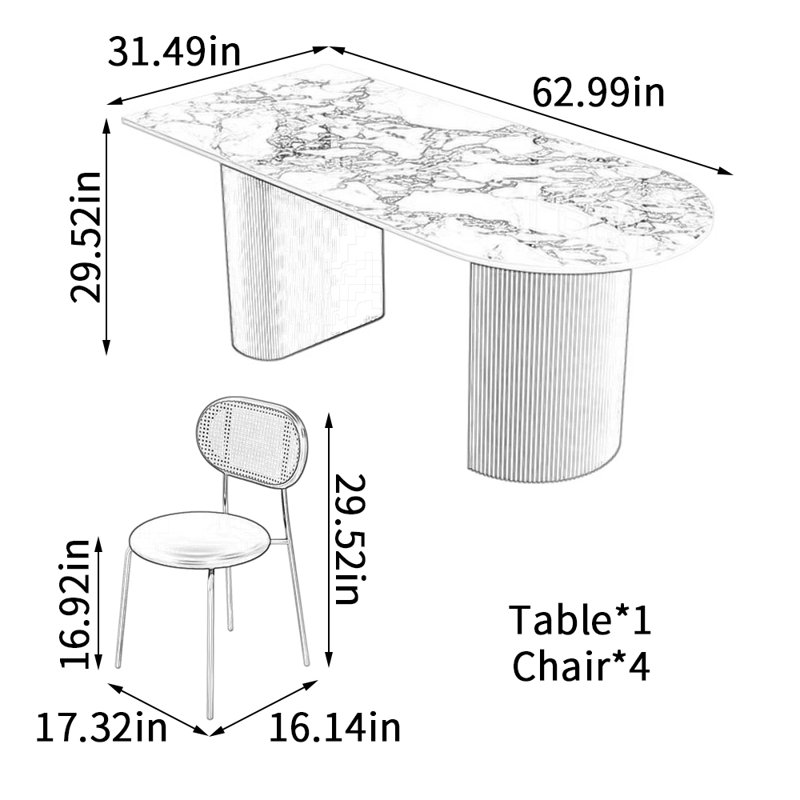 Table de salle à manger Modern, H 29,52 po x L 62,99 po x l 31,49 po