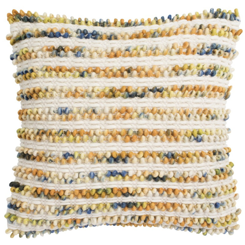 Beige and Blue Hand Loomed Wool Square Pillow