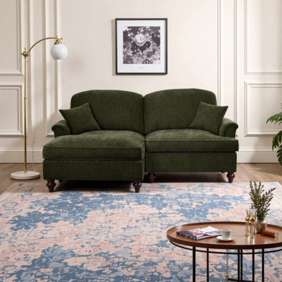 Modular L-Shaped Two-Seater Sectional Sofa with Flared Arms Removable Skirting Ottoman & Spindle Legs 91x63x35