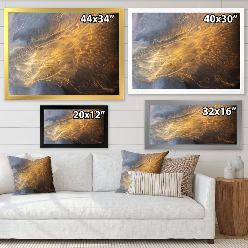 Reproduction d'art sur toile luxueuse, or et gris, Impression noire sur toile encadrée, H 8 po x l 12 po x P 1 po