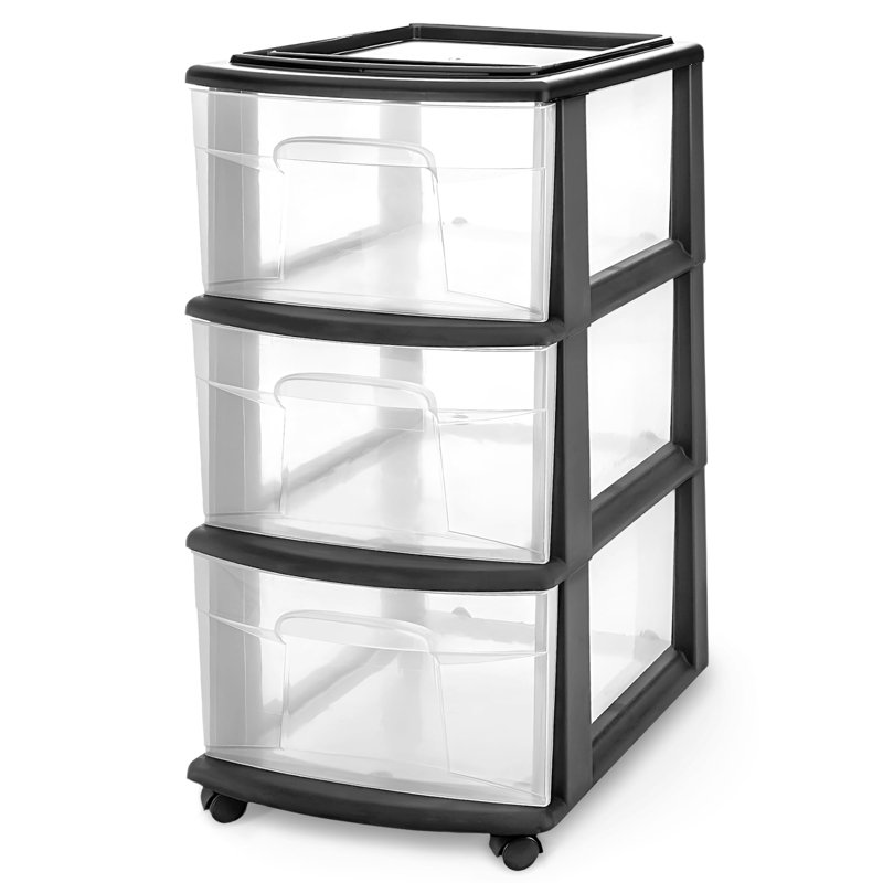 Chariot de rangement en plastique transparent à 3 niveaux, Noir