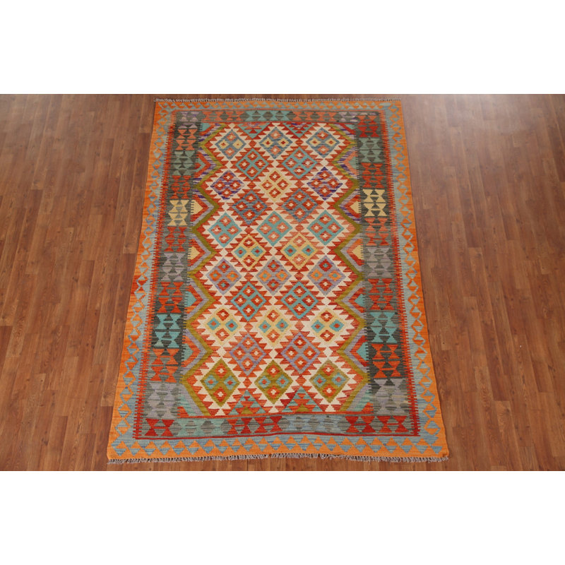 Tapis multicolore en laine réversible Kilim 6 x 8