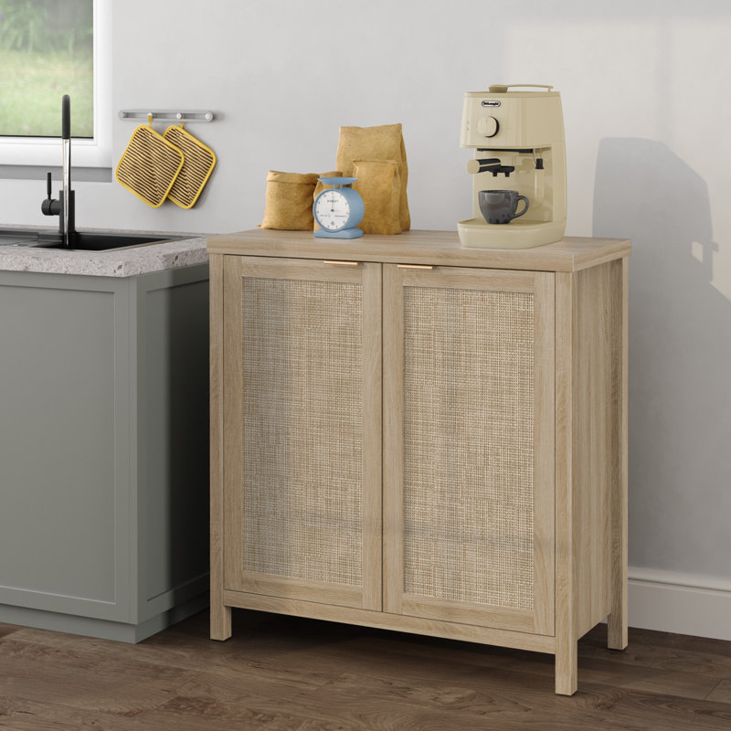 Safura 34.3" W 3-Shelve Solid Wood Sideboard, Light Oak, 1