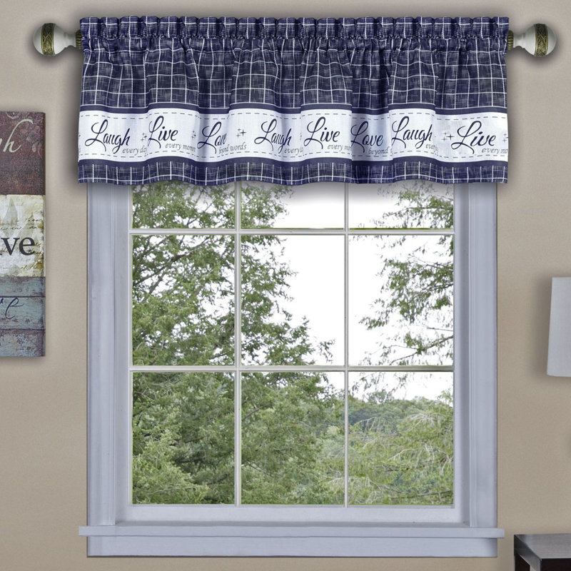 Navy Blue Polyester Live Love Laugh Window Valance