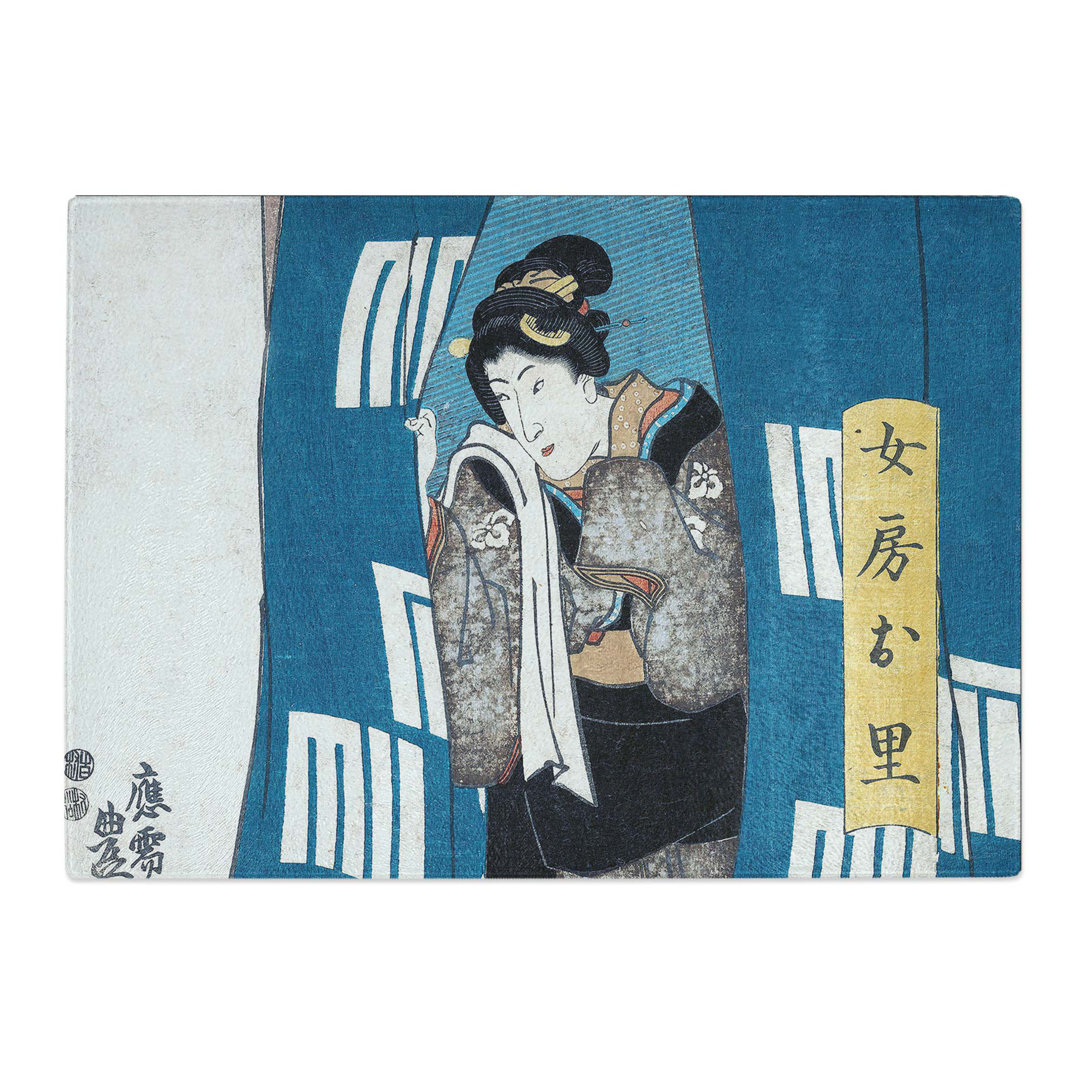 Tempered Glass Woman Behind the Curtain by Utagawa Kunisada Chopping Board
