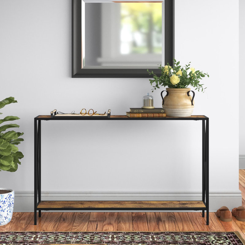 Console de 47,25 po Ariyana, Plateau en bois de grange patiné / base noire