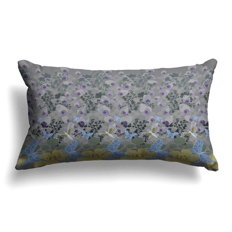 Papillon Paradise  Rectangular Throw Pillow, Green/Gray