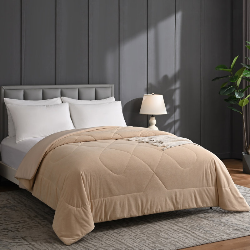 Édredon réversible matelassé - Fausse molleton alpaga moelleux et tricot doux, chaud et léger, Édredon très grand, Beige