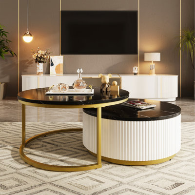 Table basse gigogne moderne moderne cannelée avec tiroir de 31,5 po