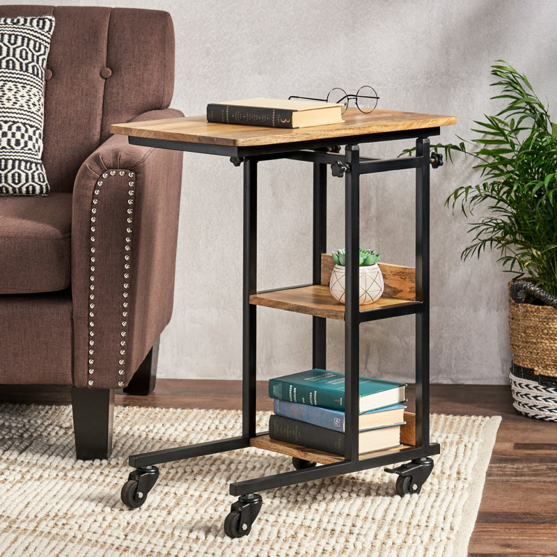 Table en bois de manguier avec surface lisse et style à roulettes réglables à la main