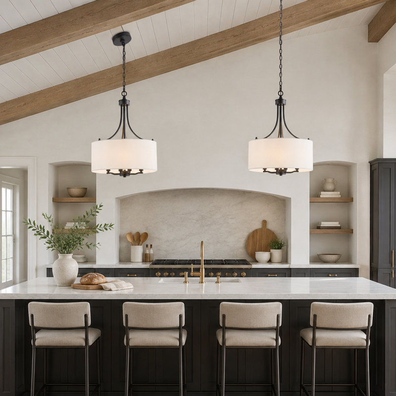 Jeilyn 4-Light Traditional Dimmable Drum Pendant Light with Fabric shade