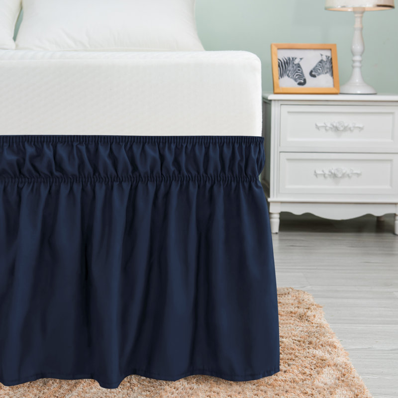  Jupe de lit enveloppante de 15 po avec volants, Très grand, Bleu marine