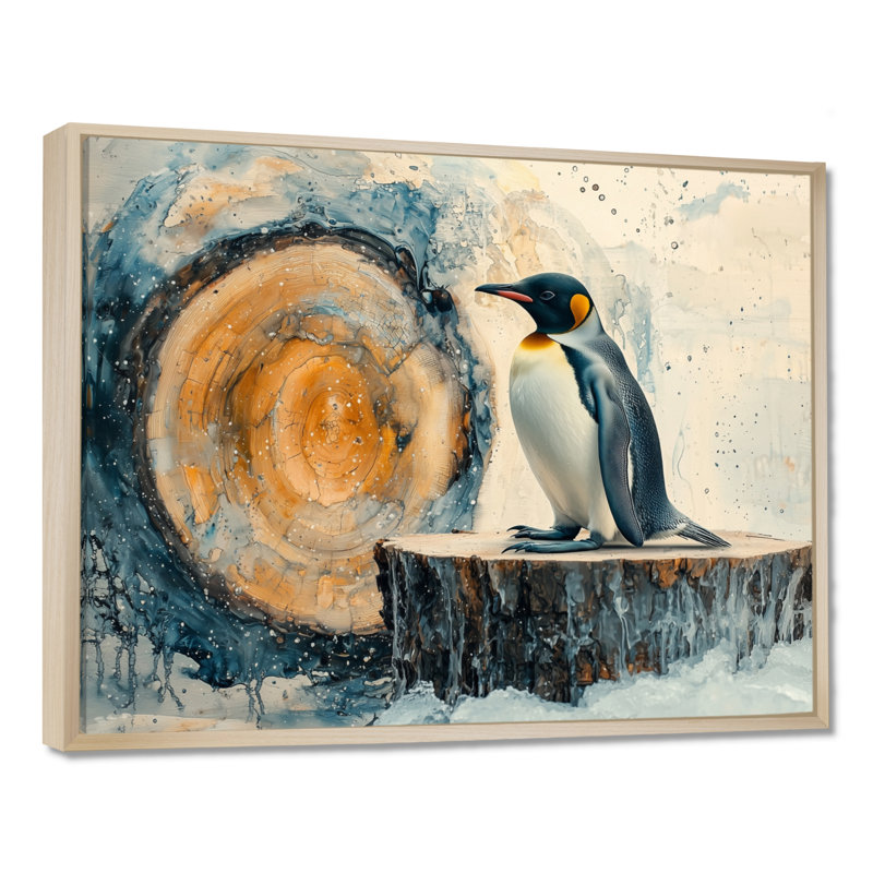 «Grane pingouin dans un paysage d'hiver», art mural pingouin, H 34 po x l 44 po, Impression encadrée flottante, Naturel