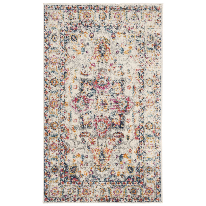Tapis oriental fuchsia et ivoire Christa, Rectangle 2 pi 3 po x 4 pi
