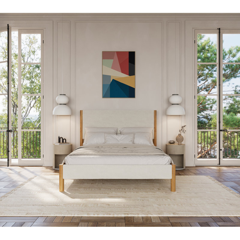 Dar Solid Wood Bed Frame With Cream Boucle Upholstered Headboard And Footboard, King