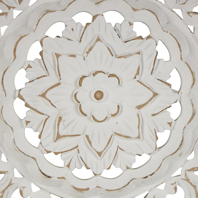 Décoration murale mandala sculpté à la main blanc en bois blanc 35 po x 2 po x 35 po