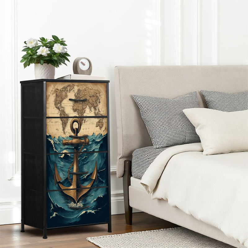 4 Drawer Dresser for Bedroom, Narrow Chest of Drawers, Wooden Top and Study Iron Frame 18"x37.5"-(WxH)