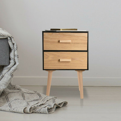 Scandi Two Tone Bedside Table With 2 Drawers Black